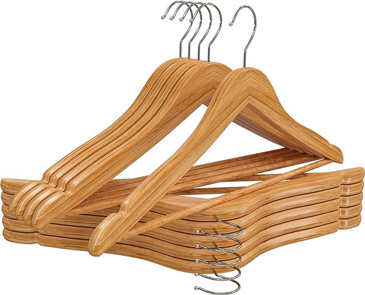Utopia Home Premium Wooden Hangers 10 Pack - Durable & Slim Coat Hanger - Suit Hangers with 360-Degree Rotatable Hook - Wood Hangers with Shoulder Grooves (Natural Color)