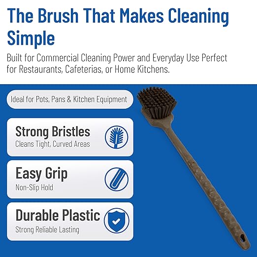 SPARTA 40501EC01 Plastic Large Scrub Brush, Kitchen Brush, Utility Brush With Long Handle For Cleaning, 20 Inches, Brown, (Pack of 6)