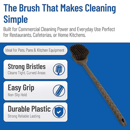 SPARTA 40501EC01 Plastic Large Scrub Brush, Kitchen Brush, Utility Brush With Long Handle For Cleaning, 20 Inches, Brown, (Pack of 6)