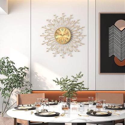 Large Modern Gold Wall Clock Decorative Mid Century Sunburst Branch Wall Clocks, Minimalism Metal Big Silent Clock, Luxury Home Gift Decor for Living Room, Bedroom, Dining Room, 28 inch