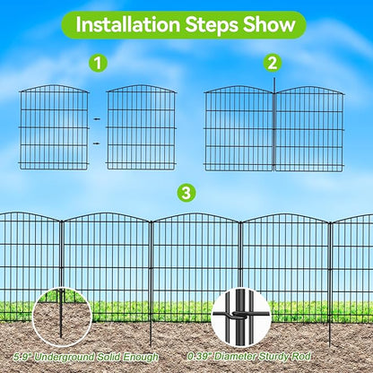 INJOPEXI Garden Fence 6 Panels 11.8ft (L)×30in (H) Decorative Garden Fences with 6 Panels Rustproof Wire No Dig Garden Fence Animal Barrier Fencing Outdoor for Backyard Patio - Without Fence Gate