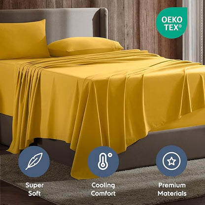 Nestl Queen Sheet Set - Luxury 1800 Ultra-Soft Microfiber Bed Sheets - Double Brushed - Deep Pockets - Easy Fit - 4 Piece Set - Bedding Sheets & Pillowcases (Queen, Yellow)