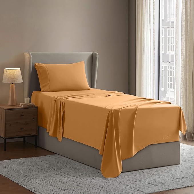 Nestl Twin Sheet Set - 1800 Ultra-Soft Microfiber Twin Bed Sheets - Double Brushed - Deep Pockets - Easy Fit - Extra Soft - 3 Piece Set - Bedding Sheets & Pillowcases (Twin, Light Orange)