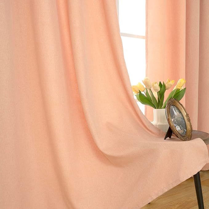 BGment Peach Linen Curtains 63 Inch Length No See Through for Living Room, Privacy Thick Textured Drapes for Bedroom Girl with Grommet Light Filtering Spring Decor, 2 Panels, Each 52 Inch Wide