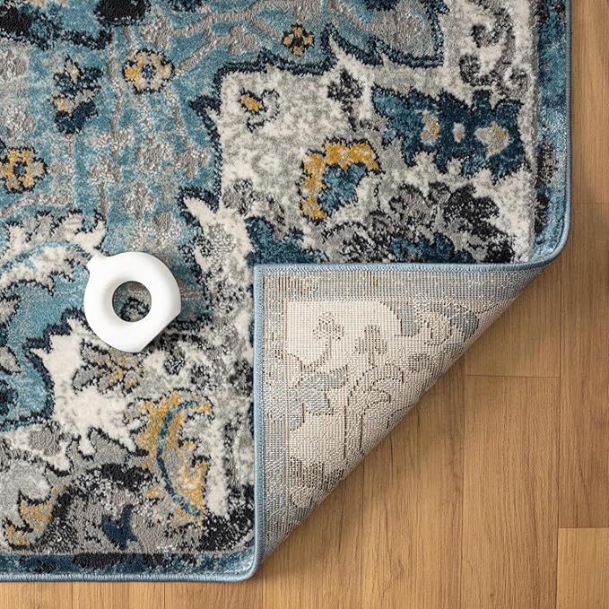 LUXE WEAVERS Moroccan Blue 5x7 Medallion Area Rug for Living Rooms