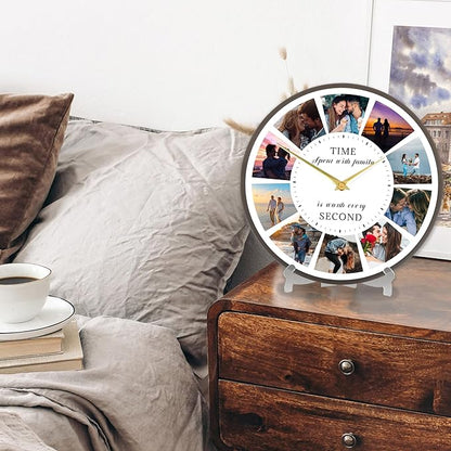 Personalized Photo Collage Wall Clock - 10 Picture Family Quote Clock, Custom Rustic Farmhouse Style for Home, Kitchen, Living Room, Silent Battery Powered, Gift for Christmas
