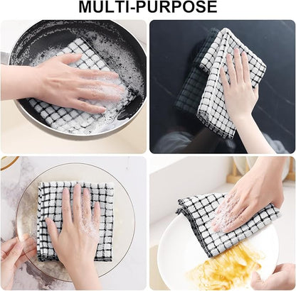 Kitinjoy Cotton 8 Pack Terry Kitchen Dish Cloths, 12 x 12 Inches Super Soft and Absorbent Dish Rags, Quick Drying Dish Towels for Washing Dishes, Black