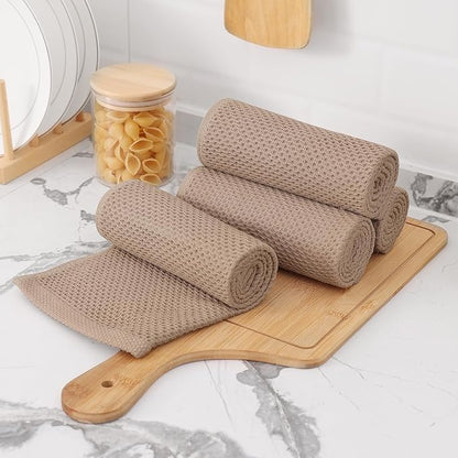 Kitinjoy 100% Cotton Waffle Weave Kitchen Towels, 8-Pack Super Soft and Absorbent Dish Towels for Drying Dishes, Kitchen Hand Towels, 13 in x 28 in, Tan