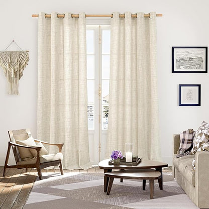 YoungsTex Linen Curtains 102 Inch Length for Living Room, Light Filtering Semi Sheer Window Treatments with Bronze Grommet for Bedroom Farmhouse, 52 x 102 Inch, 2 Panels
