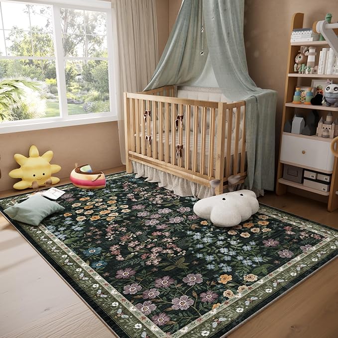 Machine Washable Living Room Rug: 5x7 Area Rugs for Bedroom Non Slip Low Pile Soft Stain Resistant Lightweight Carpet Rugs for Living Room Entryway Kitchen Dining Room Farmhouse Kids Room Nursery