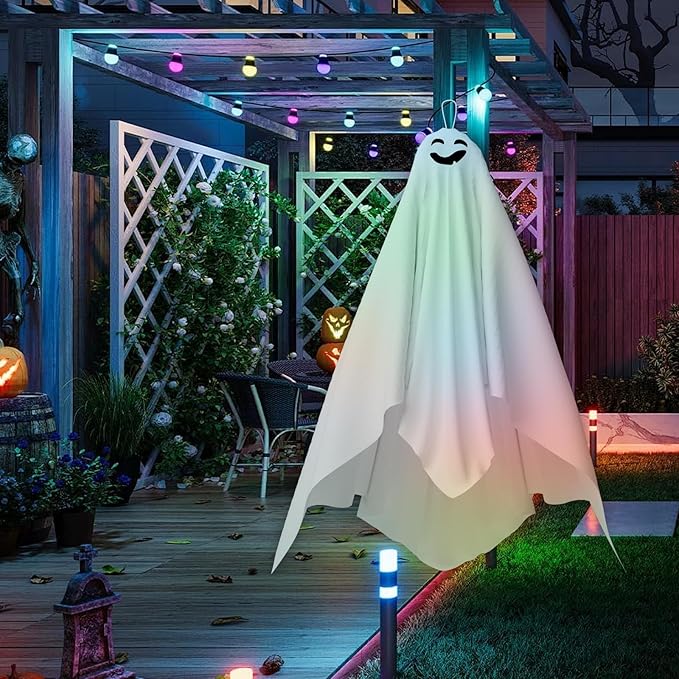 31 Inch Halloween Hanging Ghosts Decoration Outdoor Indoor, Cute Flying White Ghost Decor for Home Halloween Party, Porch, Yard, Garden, Spooky Stuff Props (2 PCS Ghost)