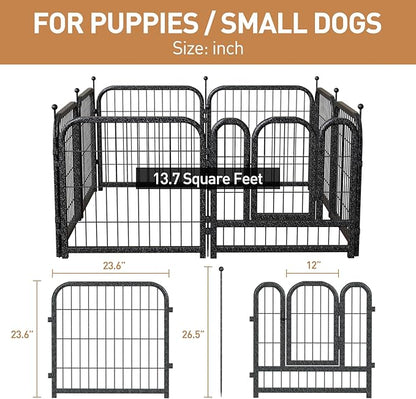 Metal Dog Playpen, 24 Inch Height 8 Panels, Ideal Dog Fence for Large/Medium/Small Dogs Indoor & Outdoor Bliss, Perfect Dog Pen for Camping, Yard, and RV | Black-Silver