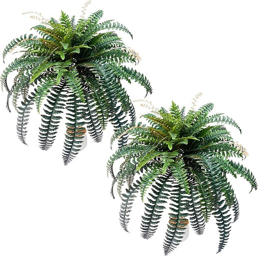 Giant Artificial Boston Ferns for Outdoors Large–UV Resistant LifeLike Faux Fern, Realistic Silk Greenery plants large Office, Home Decor, 2pack 88 Branches,48 Inch fake fern Leaf Green.No Base