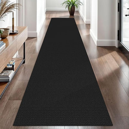 EARTHALL Woven Runner Rug 2.6x10 Ft Washable Runners for Hallways Long Non Slip Rubber Backed Kitchen Runner Braided Indoor Floor Carpet Runners for Entryway, Hallway, Kitchen, Black/Grey