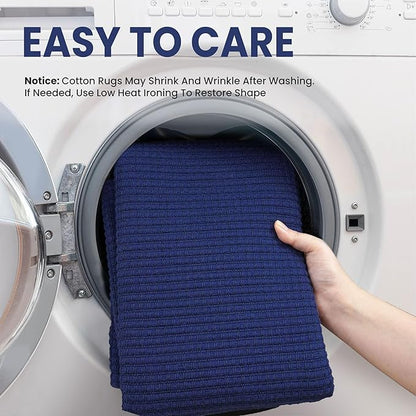 EARTHALL Woven Area Rug 2x3 Ft Washable Rugs for Entryway Braided Non Slip Throw Rugs Door Mat Indoor Outdoor Entrance Small Cotton Woven Carpet for Kitchen Foyer Front Door, Royal Blue/Navy