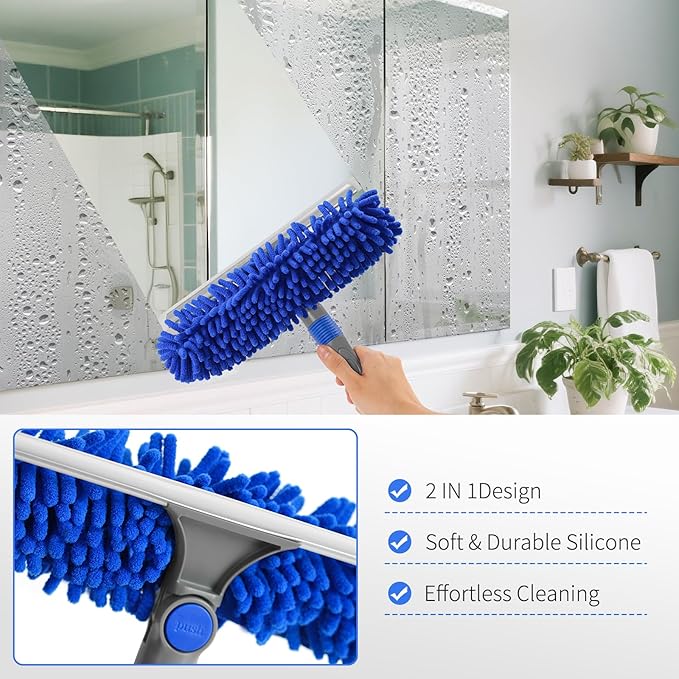 Ordenado 62" Window Squeegee Cleaning Kit, 2 in 1 Window Cleaner Tool with Long Handle, Rotatable High Windows Washing Kit for Home & Outdoor, Detachable Washer Tool Squeegee for Shower Glass, Car