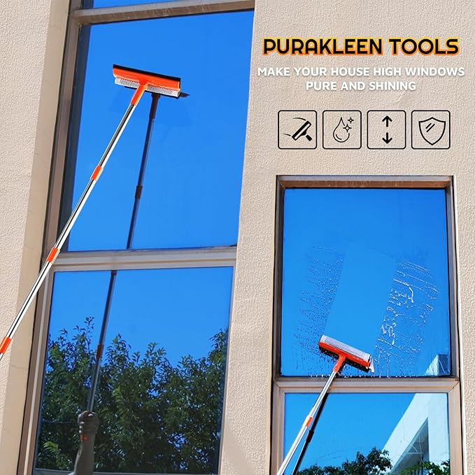Window Squeegee, 62” Super Long Stainless Steel Pole, Mirror Cleaner Tool, Extendable Squeegee for Window Cleaning Fit High Up Area,Shower Door and Tiles