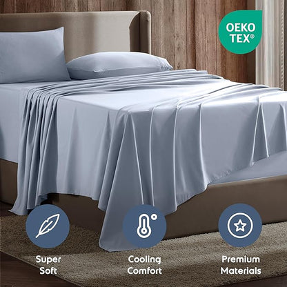 Nestl California King Sheet Set - 1800 Ultra-Soft Microfiber Cal King Bed Sheets - Double Brushed - Deep Pockets - Easy Fit - 4 Piece Set - Bed Sheets (California King, Ice Blue)