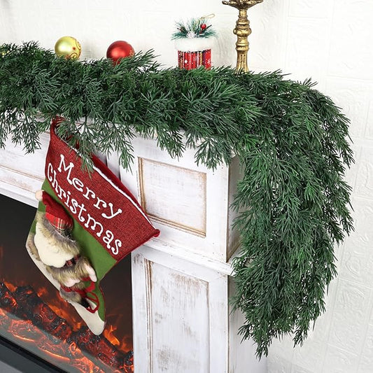 5ft Christmas Cedar Garland, Real Touch Pine Garland, Realistic Cypress Garlands Christmas Decorations for Mantel, Table, Stairs, Porch - Indoor Outdoor Xmas Holiday Decor