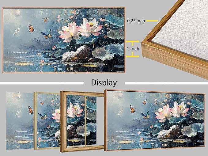 Ardemy Lotus Floral Canvas Wall Art Lrage Framed Pictures Wall Decor Living Room Flower Paintings Artwork for Walls Bedroom Kitchen Dining Room Home Office, 40"x20"