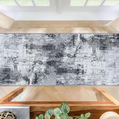 KOZYFLY Modern Abstract Runner Rug 2x6 Washable Grey/Black/Black Runners for Hallways Kitchen Runner Rug Non Slip Carpet Rug Runner Laundry Mat with Soft Low Pile for Entryway Bathroom Bedroom Kitchen