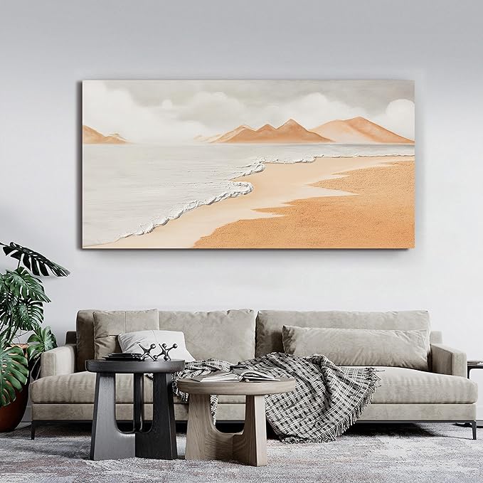 Canvas White Wall Art Decor Abstract Canvas Art Wall Decor Beach Coastal Wall Art Prints Large Modern Wall Art Decorations Oversized Artwork for Walls Bedroom Office Kitchen Wall Decor 29" X 58"