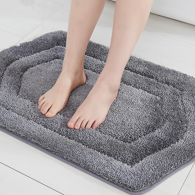 COSY HOMEER Extra Thick Bath Rugs for Bathroom - Anti-Slip Bath Linen Sets Mats Soft Plush Yarn Shaggy 100% Strong Polyeste Living Room Bedroom Water Absorbent(Grey,17x27 - Inches)
