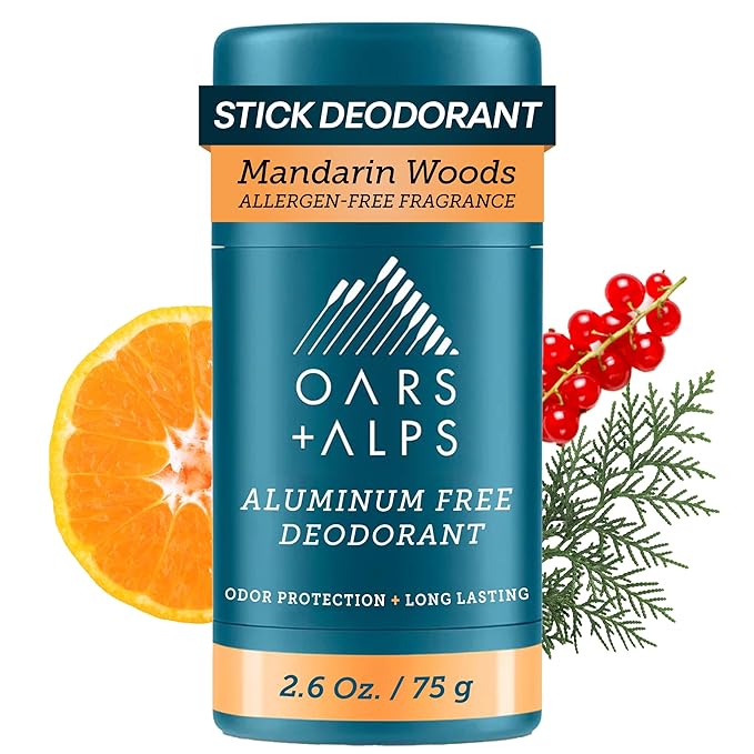 Oars + Alps Aluminum Free Deodorant for Men and Women, Dermatologist Tested and for Sensitive Skin, Vegan, Mandarin Woods, 1 Pack, 2.6 Oz