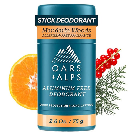 Oars + Alps Aluminum Free Deodorant for Men and Women, Dermatologist Tested and for Sensitive Skin, Vegan, Mandarin Woods, 1 Pack, 2.6 Oz