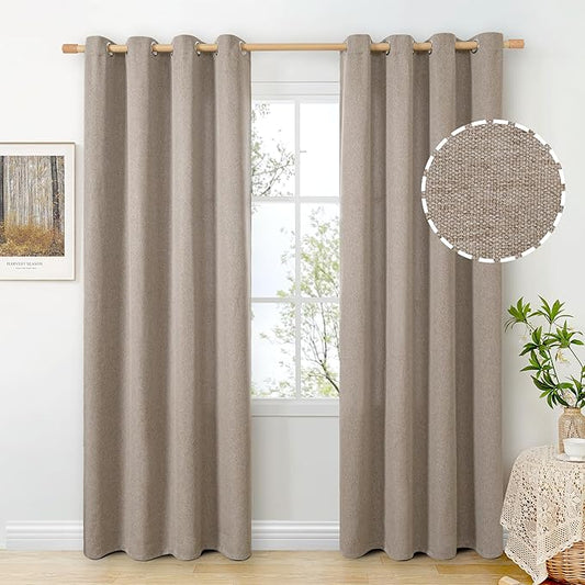 BGment Taupe Linen Curtains for Living Room 84 Inch Length 2 Panels, Light Filtering Window Treatments Thick Semi Sheer Drapes with Grommet for Bedroom Dining Farmhouse, Each 52 Inch Wide