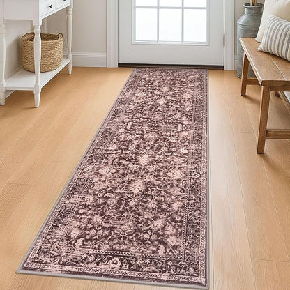 KILOCOCO Hallway Runner 2x6 Rug Runner Printed Vintage Floral Washable Kitchen Runners Non-Slip Rubber Backed Runners for Hallways Laundry Room Distressed Boho Rugs for Entryway Bedroom, Red