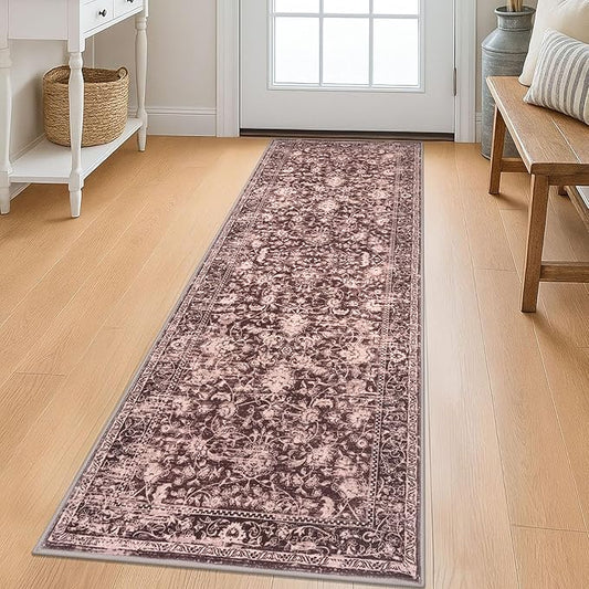 KILOCOCO Hallway Runner 2x6 Rug Runner Printed Vintage Floral Washable Kitchen Runners Non-Slip Rubber Backed Runners for Hallways Laundry Room Distressed Boho Rugs for Entryway Bedroom, Red