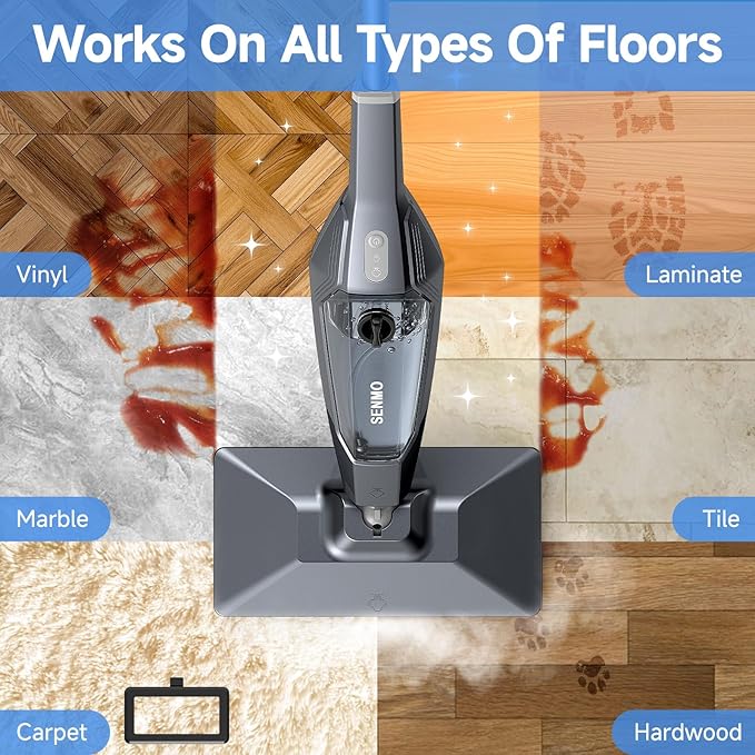 SENMO Steam Mop, 14-in-1 Detachable Steam Cleaner for Home and Floor, 1300W 228°F Deep Cleaning MultiPurpose Floor Steamer with 14 Attachments for Hardwood Floors, Tile, Grout, Furniture, Carpet, Wall
