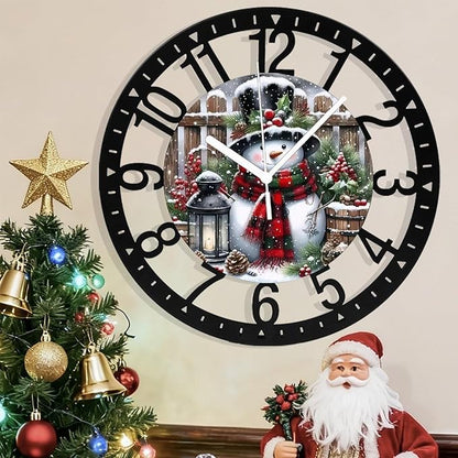Wall Clock 10 Inch Silent Non-Ticking Modern Clocks Battery Operated - Analog Small Classic for Office, Home, Living Room,Bathroom, Kitchen, Bedroom, School,Snowman Clock