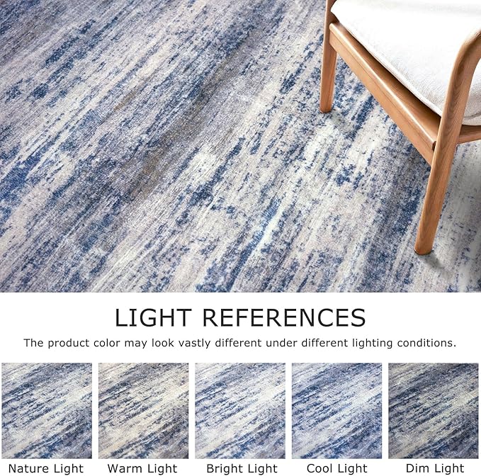 KOZYFLY Modern Abstract Circle Rug 3Ft, Washable Kitchen Round Rug Non-Slip Soft Small Bathroom Rug, Grey-Blue Striped Entryway Rugs Faux Wool Doormat for Bedside Entrance Bedroom Sink