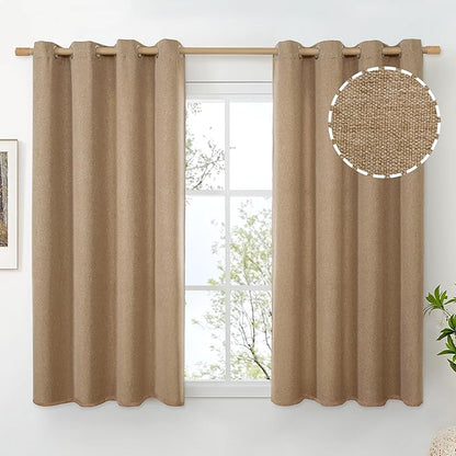 BGment Short Linen Curtains 45 Inch Length for Windows, Camel Burlap Drapes Light Filtering with Grommet No See Through Privacy for Bathroom Bedroom Farmhouse, 2 Panels Set, Each 52 Inch Wide