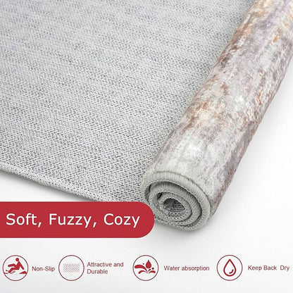 KOZYFLY Modern Abstract Runners for Hallways 2x10 Washable Rug Runner Non-Slip Soft Striped Kitchen Runner Rug, Multi Grey Print Carpet for Entryway Bathroom Laundry Room Foyer