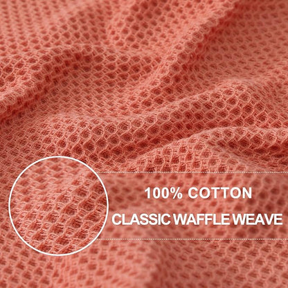 Homaxy 100% Cotton Waffle Weave Kitchen Dish Towels, Ultra Soft Absorbent Quick Drying Cleaning Towel, 13 x 28 Inches, 6-Pack, Coral
