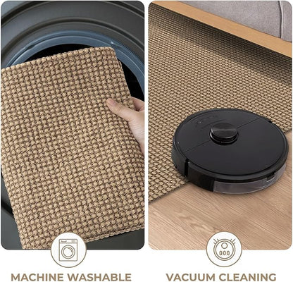 KOZYFLY Extra Long Runners for Hallways 3x16 ft Washable Kitchen Runner Non Slip Rubber Backed Hallway Rug Cotton Entryway Runner Rug Floor Carpet for Indoor Hall, Kitchen, Stair, Tan/Orange/Brown