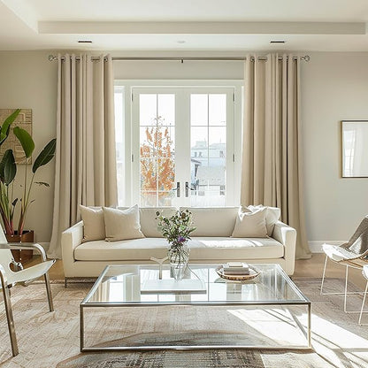 BGment Beige Linen Curtains 63 Inch Length for Bedroom, Boho Natural Burlap Light Filtering Thick Non See Through Window Drapes with Grommet for Living Room Farmhouse, 2 Panels, Each 52 Inch Wide