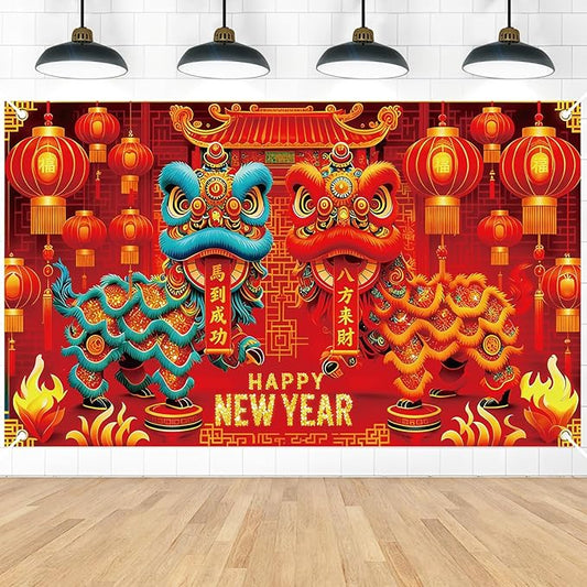 Chinese New Year Decorations 2026, 71x43 Inch Year of The Horse 2026 Banners Backdrops Party Decoration, Lunar New Year Backdrop Chinoiserie Decor for Spring Festival