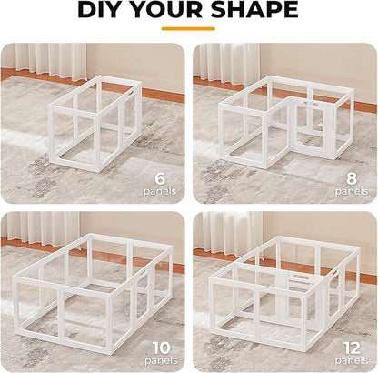 Acrylic Dog Playpen Indoor, Clear Dog Play Pen for Puppies and Small Dogs, Easy Assembly & Clean Puppy Pen (23.6", 10 Panels, White)
