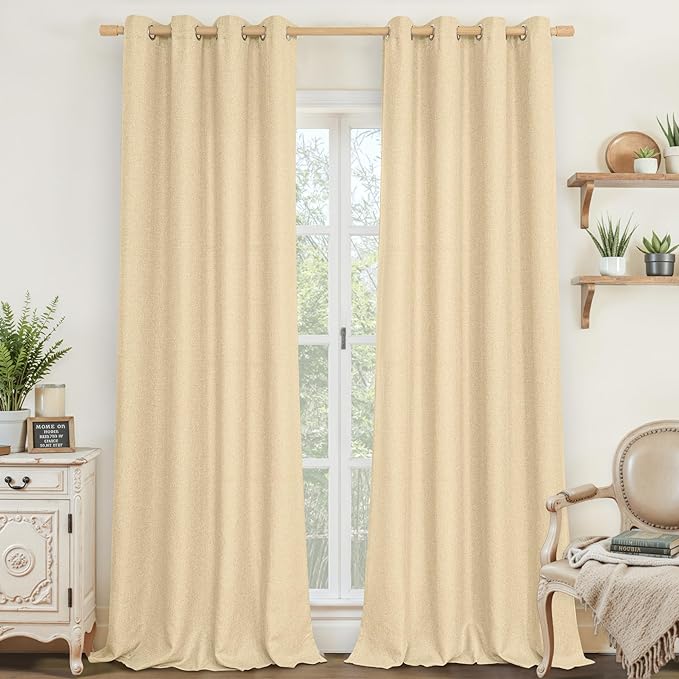 LAMIT Sand Linen Curtains for Living Room 84 Inch Length 2 Panels, No See Through Thick Window Drapes Light Filtering Privacy Linen Textured Panels with Grommet for Bedroom, 52 x 84 Inch