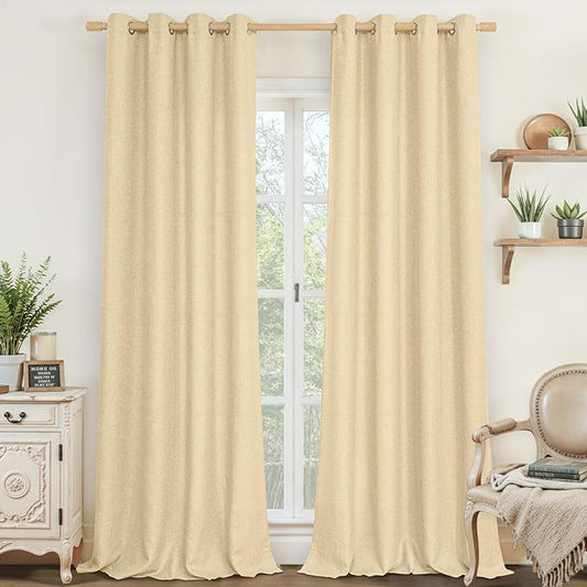 LAMIT Sand Linen Curtains for Living Room 84 Inch Length 2 Panels, No See Through Thick Window Drapes Light Filtering Privacy Linen Textured Panels with Grommet for Bedroom, 52 x 84 Inch