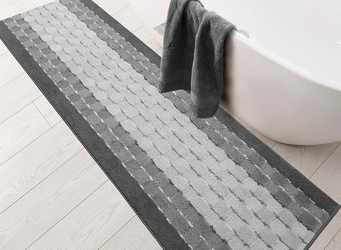 16 ft Non Slip Washable Carpet Runner Rug with Rubber Backing, Custom Floor Mat for Kitchen Hallway Stairs Bedroom Bathroom Entry, Checkered Anthracite Grey, Your Choice of Length, 26 Inch X 16 feet