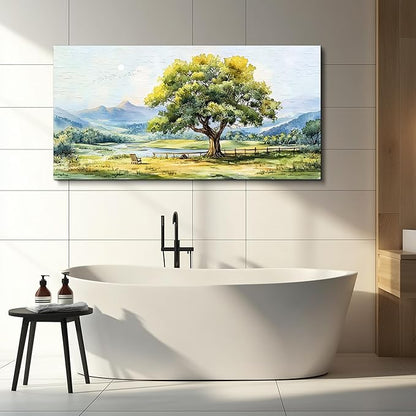 QIYILEXWART Canvas Wall Art For Living Room Large Wall Decor For Office Bedroom Decorations Green Tree Landscape Pictures Farmhouse Painting Artwork Room Wall Mural Aesthetic Home Decor 30x60 In
