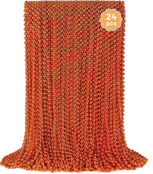 YAXINRUI 24 PCS Orange Bead Necklace, Orange Mardi Gras Beads, 33 Inch Halloween Beaded Necklace for Mardi Gras Christmas Halloween Festive