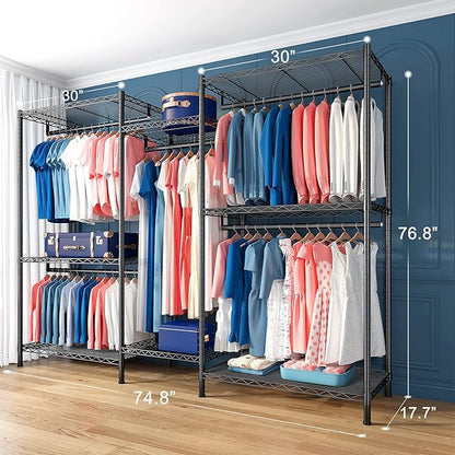 Raybee Clothes Rack for Hanging Clothes,Clothing Rack with Shelves,Portable Closet,for Apartment,Bedroom,Metal, Adjustable,Max Load 900lbs,Black
