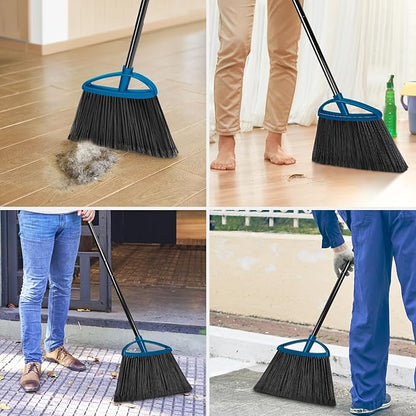 MAVRIZ 3 Pack Heavy Duty Broom Outdoor with 60" Long Handle Stiff Bristle Kitchen Broom for Sweeping Indoor Angle Broom for Floors, Shop Restaurant Garage Patio