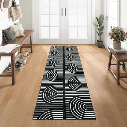 2x6 Washable Black Runner Rugs for Kitchen, Soft Abstract Rainbow Boho Rug for Bedroom Bedside Laundry Room Bathroom,Modern Non Slip Low Pile Floor Mat